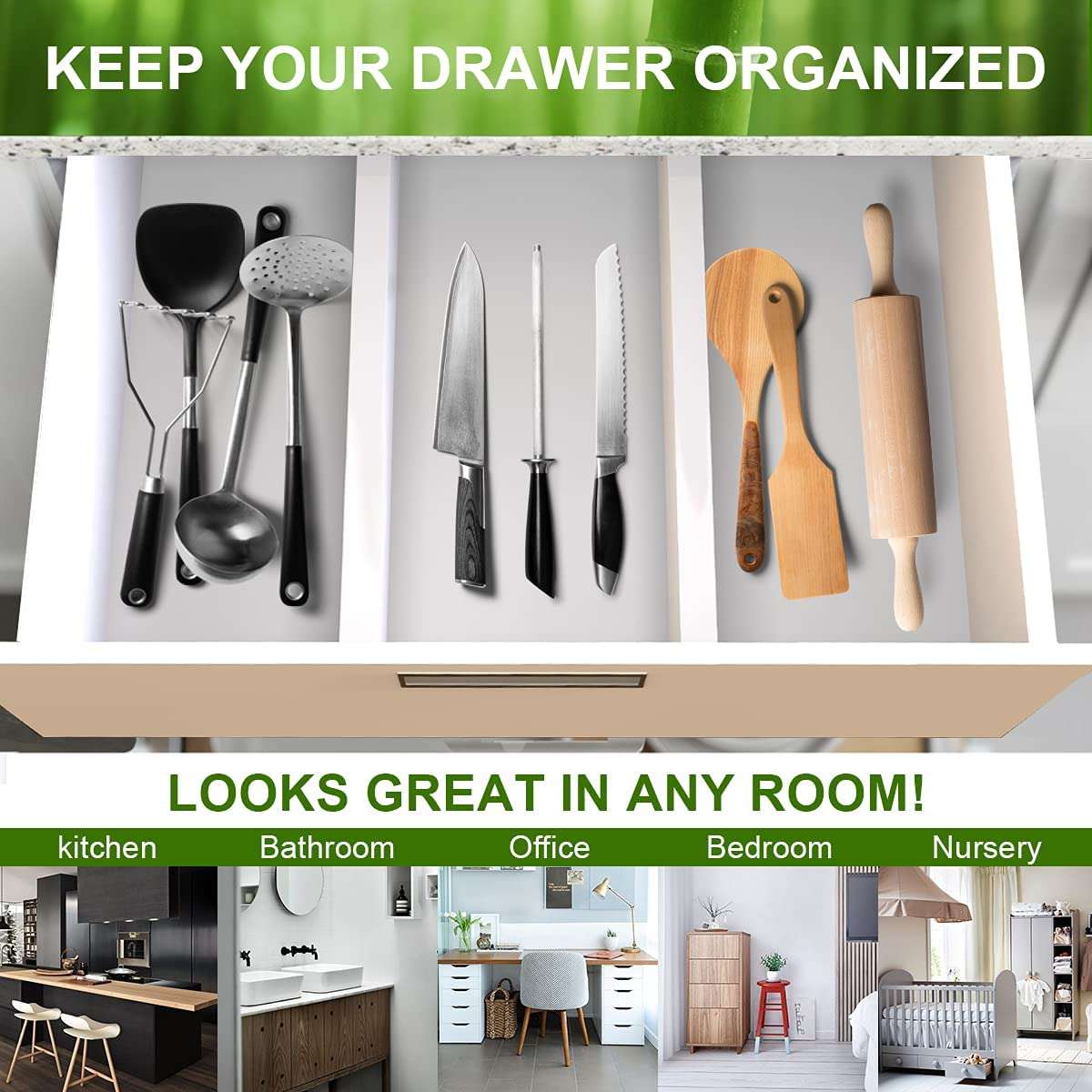 ANTOWIN Bamboo Drawer Dividers Organizers Expandable Drawer Separators